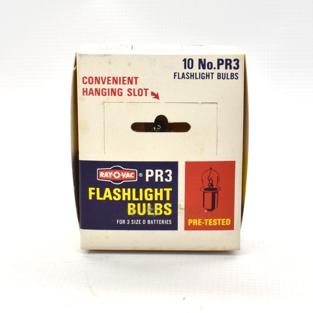 Vintage RAY-O-VAC PR3 Flashlight Bulbs 10 pack display Replacement
